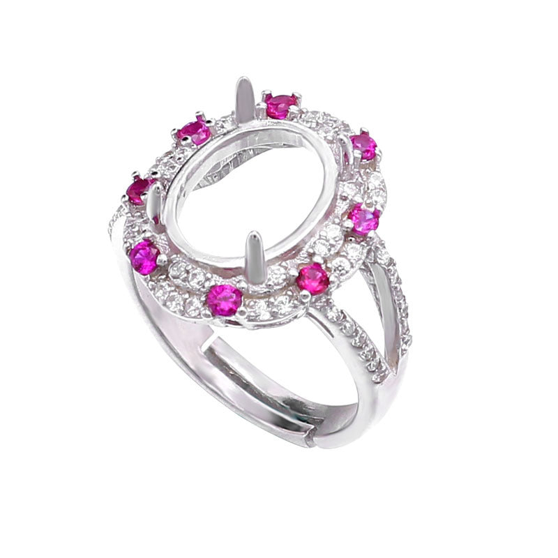 Fashion Luxurious Romantic Lady 925 Sterling Silver Oval Gemstone Adjustable DIY Ring Setting