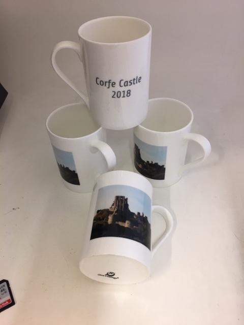 Corfe Castle X 4 china mugs