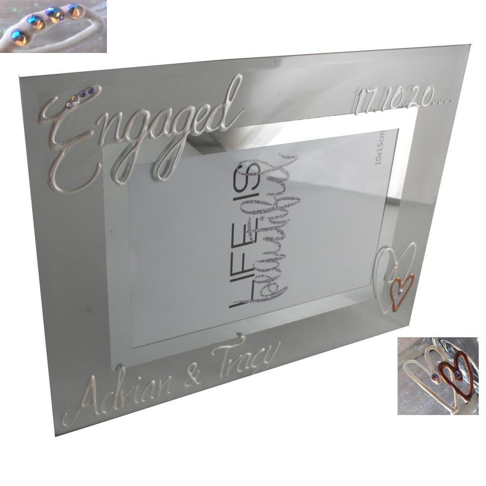 Personalised Gift Engagement Photo Frame: Land Pearl with Crystals