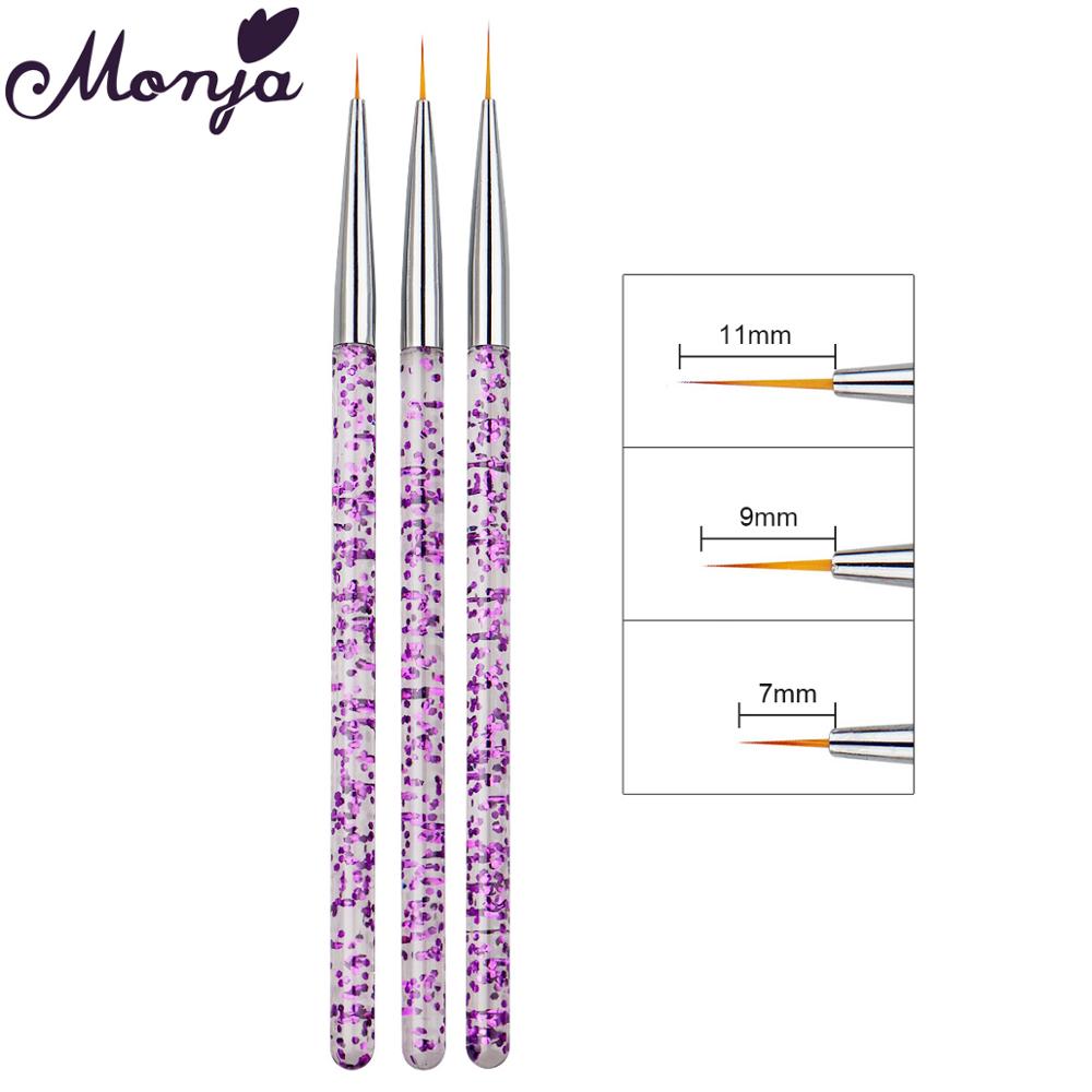 Monja 3Pcs Manicure Set Pen Nail Art French Line Liner Brush Acrylic Brush Floral Pattern Design Stripe Drawing Pen for Manicure