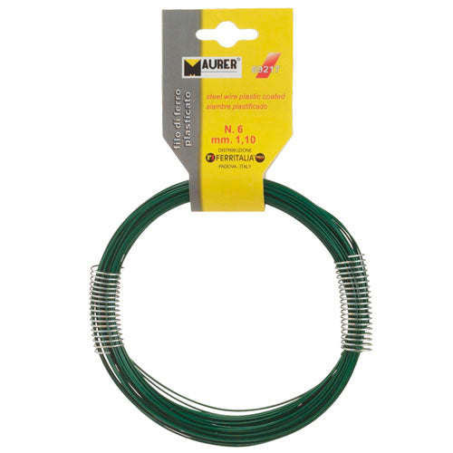 Alambre plastificado <br />- Medida: nÂº6 1,1 mm.<br />- Rollo 20 metros.<br />- Con sistema autoservicio, previene que se lie el alambre a la hora de sacarlo.<br />- Este alambre NO ES INOXIDABLE PUEDE OXIDARSE.<br />- Articulo tambiÃ©n conocido como ala