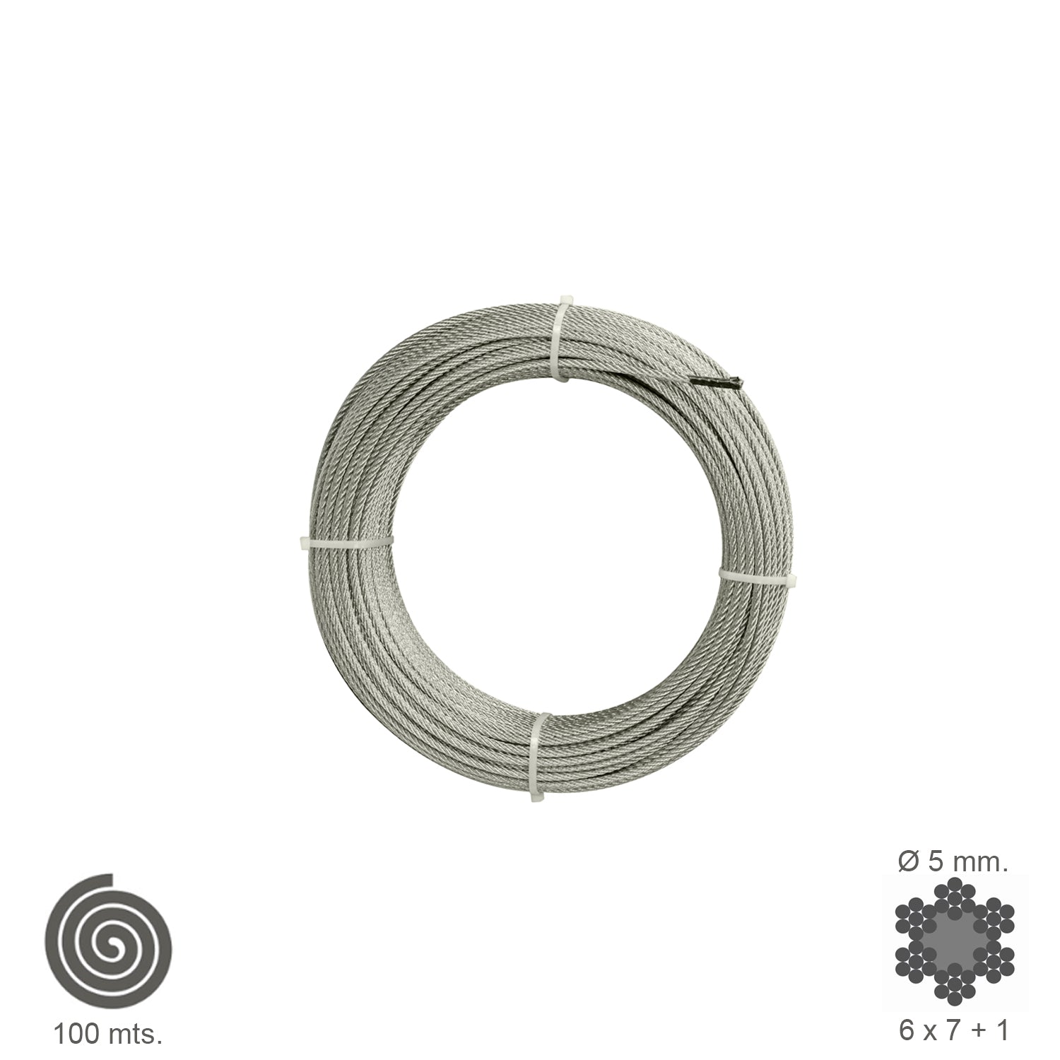 Cable galvanizado. <br />- Medida: 4 mm. 6 x 7+1.<br />- Rollo 100 metros.<br />- No apto para elevaciÃ³n.<br />- Para usos generales y fundamentalmente se emplean en trabajos de poca responsabilidad como bricolaje, tirantes, mecanismos de escasa potencia