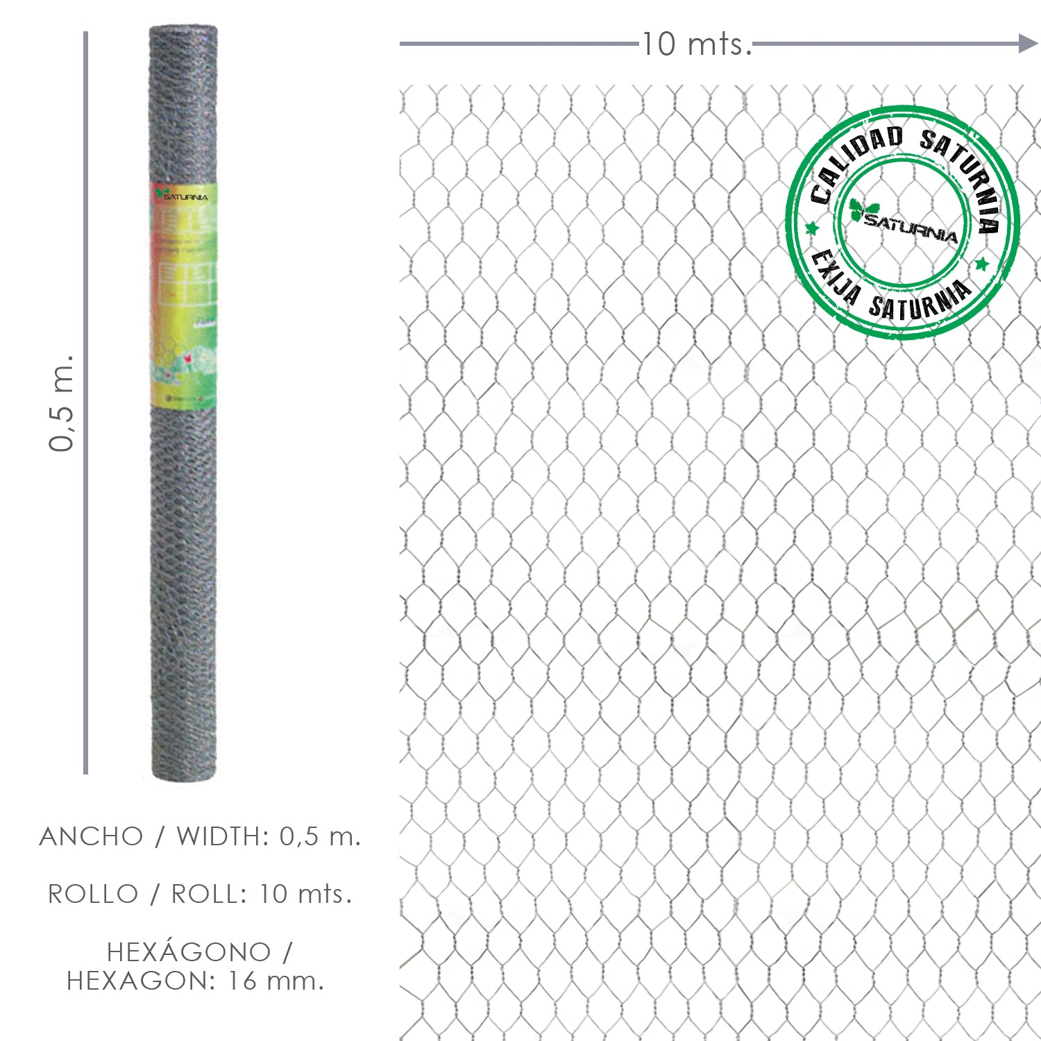 Enrejado triple torsion uso domestico.<br />- Medidas: <br />                           > TamaÃ±o de luces/agujero: 13 mm.<br />                           > Altura: 100 cm.<br />                           > Rollo de 10 metros lineales.<br /><br />- Es un 