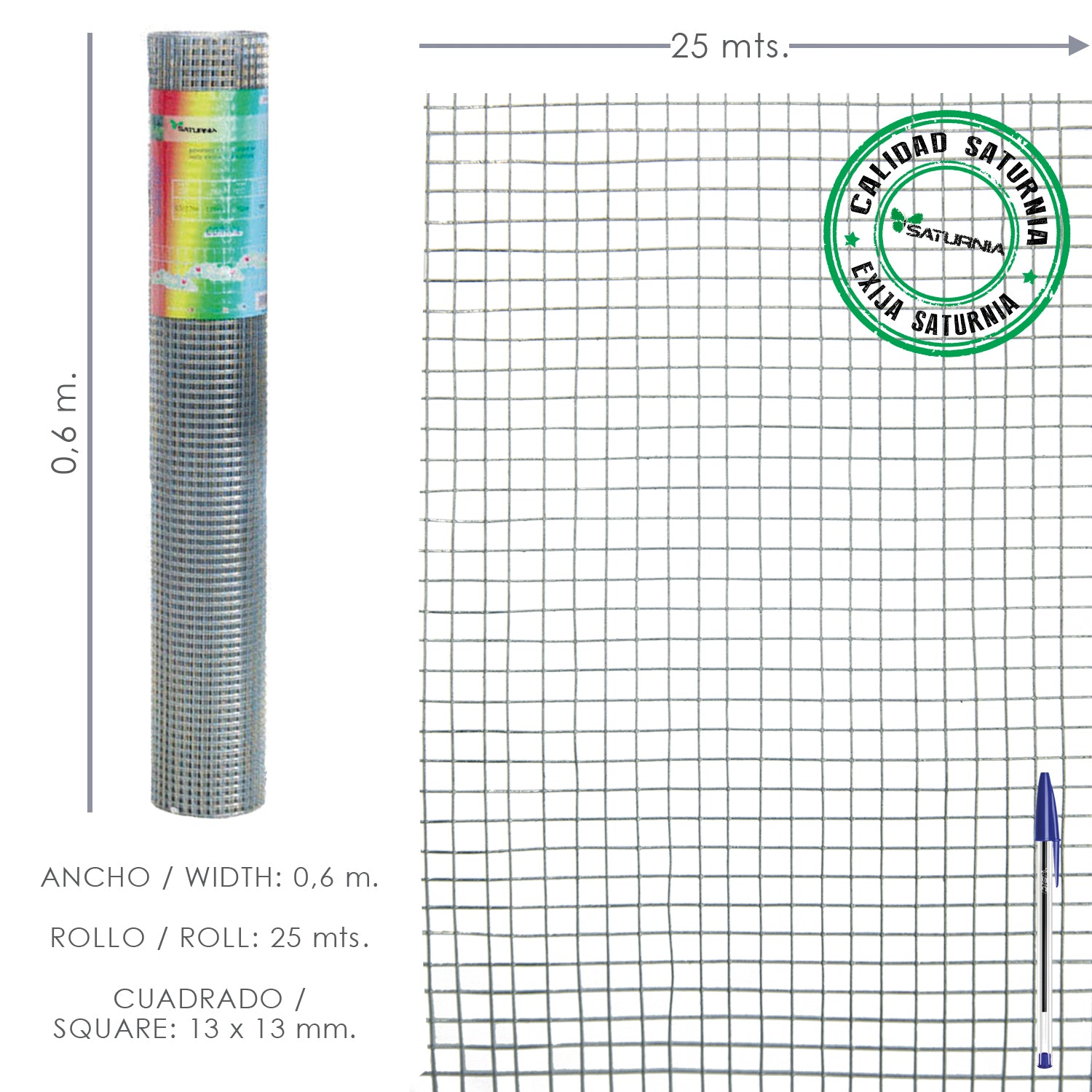 Malla electrosoldada plastificada corral<br />- Ancho: 100 cm.<br />- Rollo: 25 metros.<br />- Caracteristicas: el plastificado de esta malla se hace por fundiciÃ³n del pvc sobre el alambre, consiguiendose un perfecto acabado que la hace muy resistente.<b