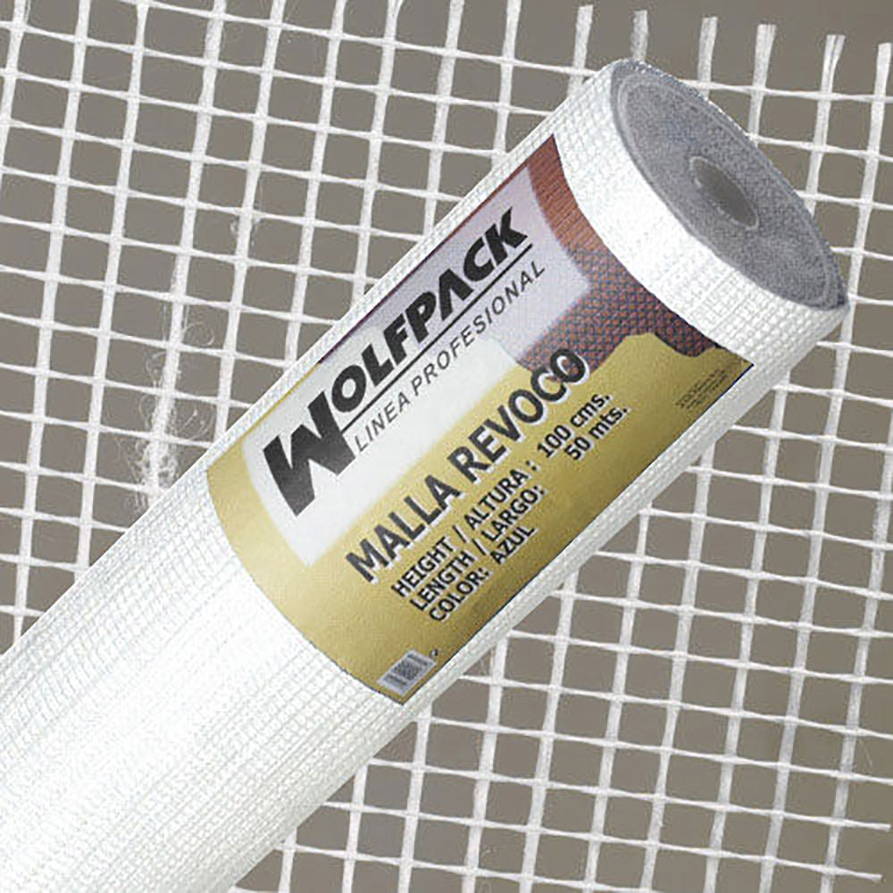 Malla Revoco Azul Rollo <br />- Realizada en fibra de vidrio.<br />- Ancho: 100 cm.<br />- TamaÃ±o de cuadrados 10x10 mm.<br />- Rollo: 50 metros.<br />- Ayuda al agarre del mortero y del yeso.