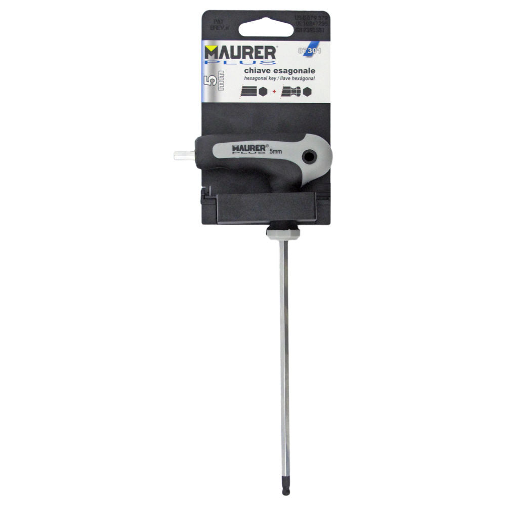 Llave torx Maurer con mango "T" inviolable <br />- Medida: T-27<br />- Con mango.<br />- Ideal para trabajos industriales.<br />- Torx normal parte larga, torx inviolable parte corta .