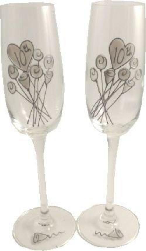 10th Wedding Anniversary Champagne Glasses Flower
