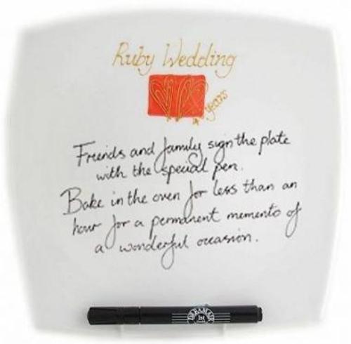 Personalised 40th Wedding Anniversary Plate Hearts/Sq