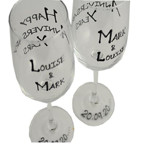 Personalised Wedding Anniversary Wines Glasses Blk/Sil