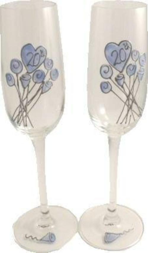 20th Wedding Anniversary Champagne Glasses Flower