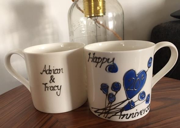 Personalised 20th Wedding Anniversary Mugs: (Flower) Fine Bone China
