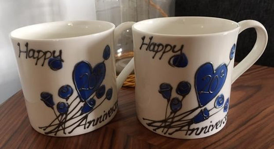 Personalised 20th Wedding Anniversary Mugs: (Flower) Fine Bone China