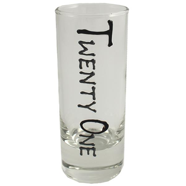 21st Birthday Tall Shot Glass: (Black/Silver)