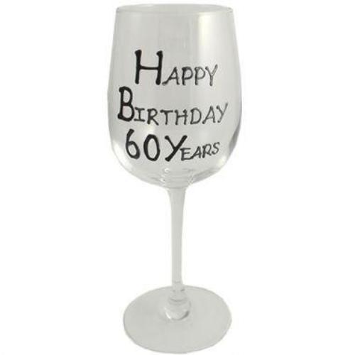 60th Birthday Wine Glass Blk/Sil