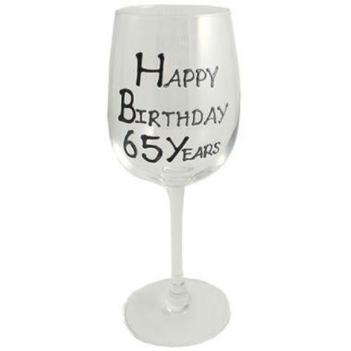 65th Birthday Wine Glass Blk/Sil