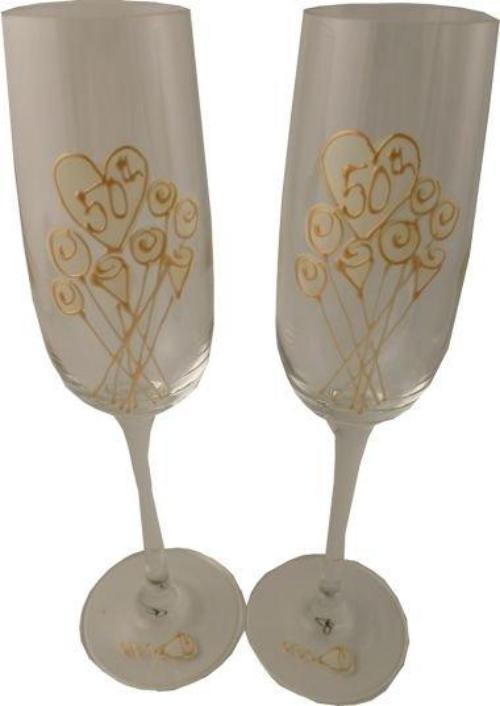 50th Wedding Anniversary Champagne Glasses Flower