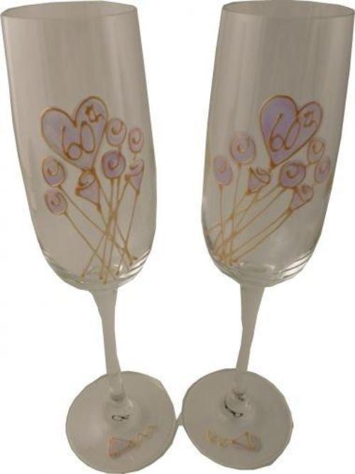 60th Wedding Anniversary Champagne Glasses Flower