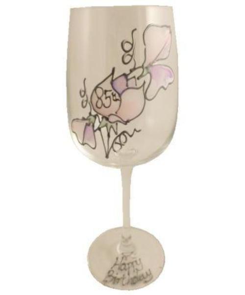 85th Birthday Wine Glass Sweet Pea