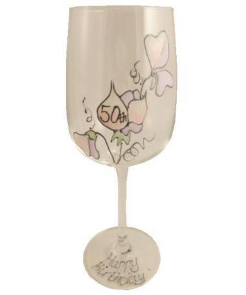 50th Birthday Wine Glass Sweet Pea