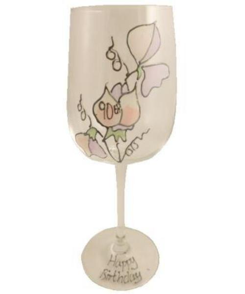 90th Birthday Wine Glass Sweet Pea