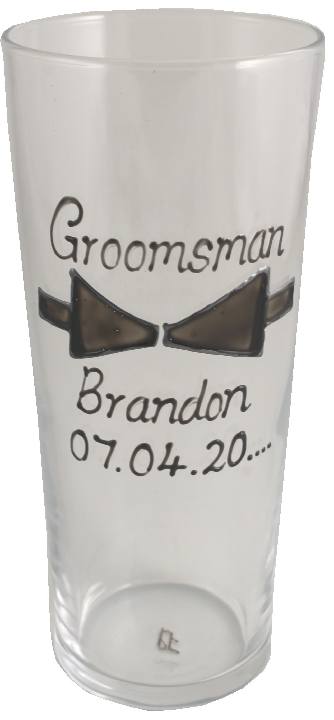 Personalised Groomsman Pint Glass (Bow)