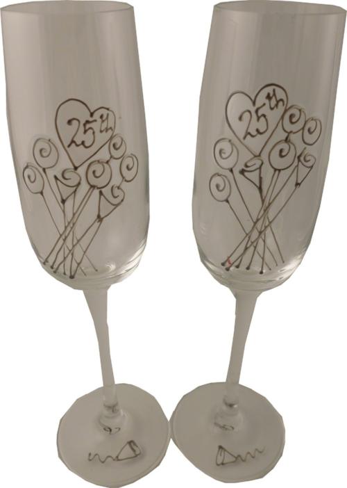 25th Wedding Anniversary Champagne Glasses Flower