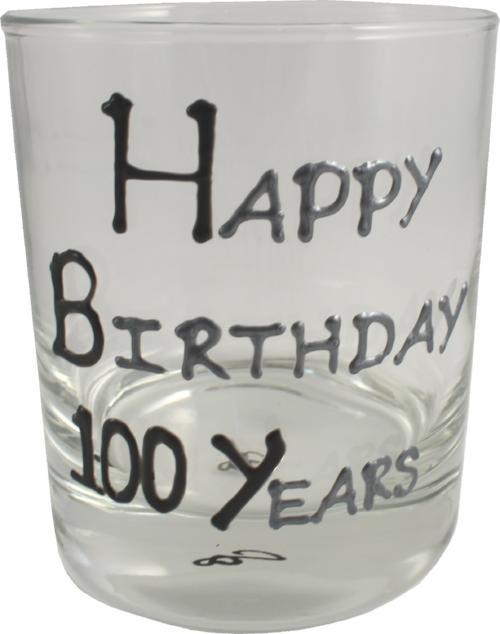 100th Birthday Whisky Glass Blk/Sil