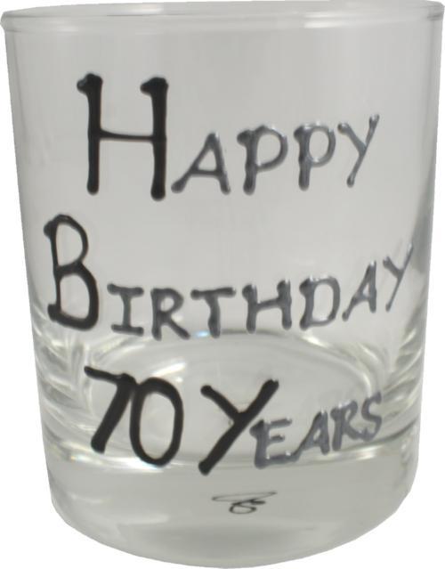 70th Birthday Whisky Glass Blk/Sil