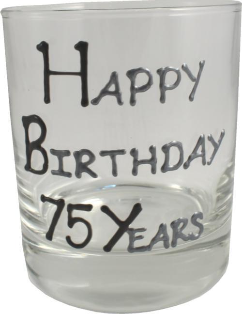75th Birthday Whisky Glass Blk/Sil
