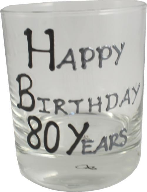 80th Birthday Whisky Glass Blk/Sil
