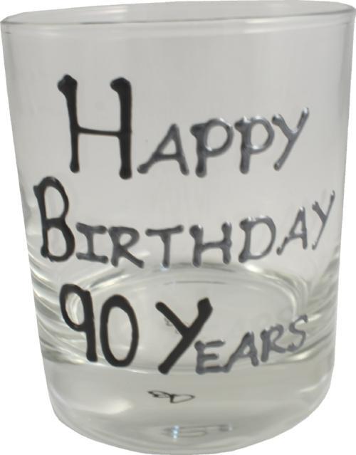 90th Birthday Whisky Glass Blk/Sil