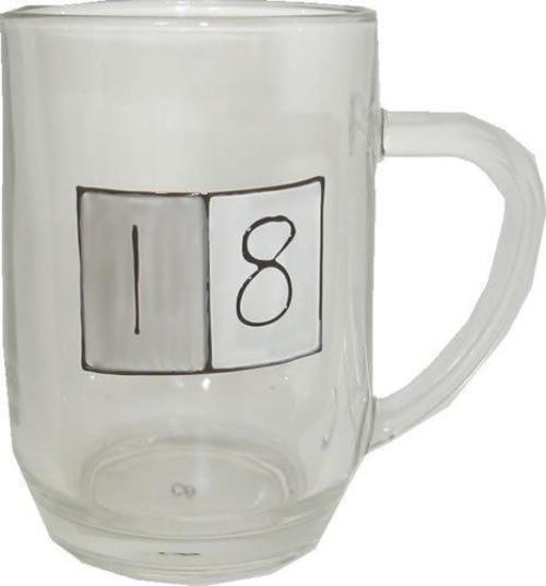 18th Birthday Gift Glass Tankard: (Grey Sq)