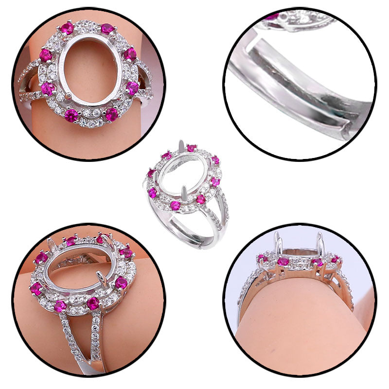Fashion Luxurious Romantic Lady 925 Sterling Silver Oval Gemstone Adjustable DIY Ring Setting