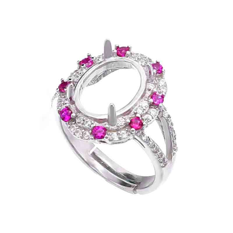 Fashion Luxurious Romantic Lady 925 Sterling Silver Oval Gemstone Adjustable DIY Ring Setting