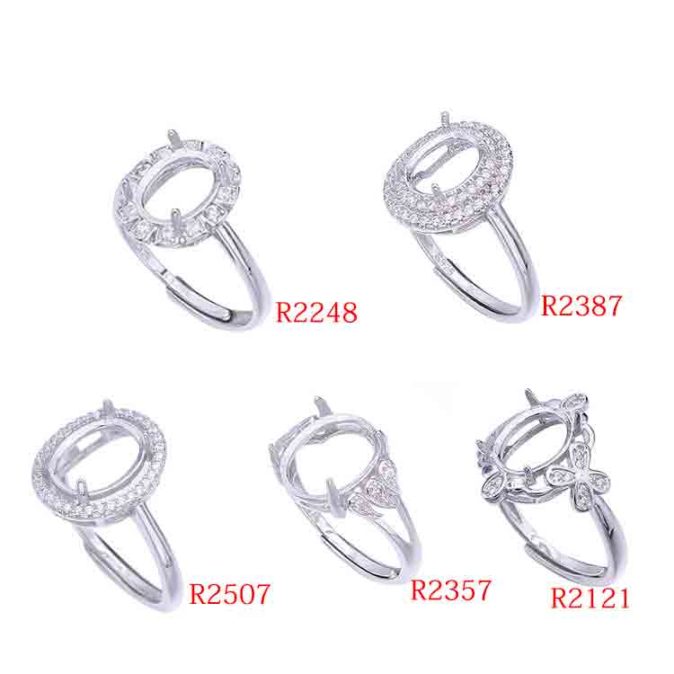 Fashion Beautiful Gift 925 Solid Sterling Silver Oval Gemstone Adjustable DIY Ring Setting