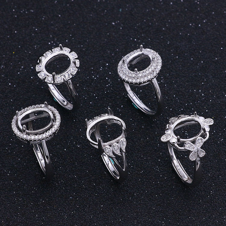 Fashion Beautiful Gift 925 Solid Sterling Silver Oval Gemstone Adjustable DIY Ring Setting