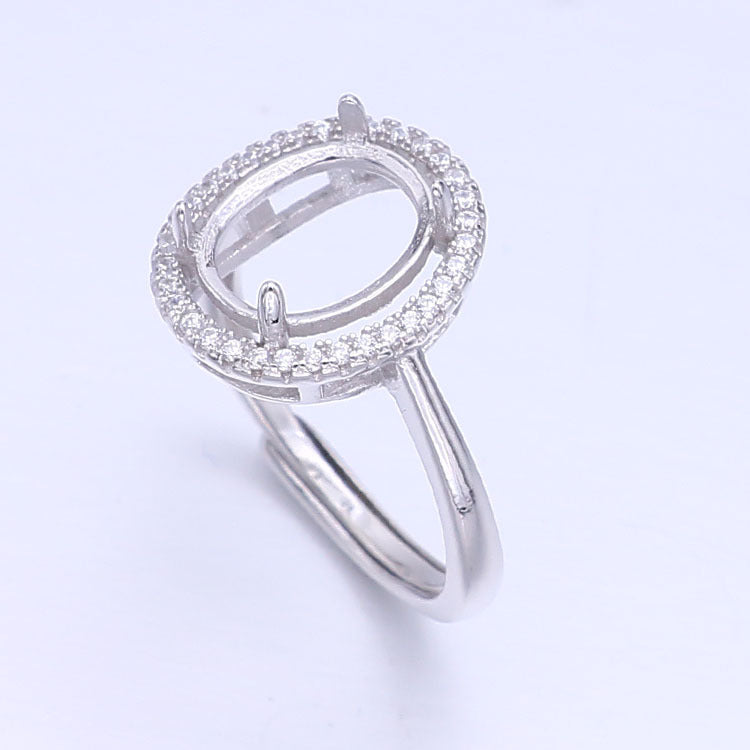 Fashion Beautiful Gift 925 Solid Sterling Silver Oval Gemstone Adjustable DIY Ring Setting