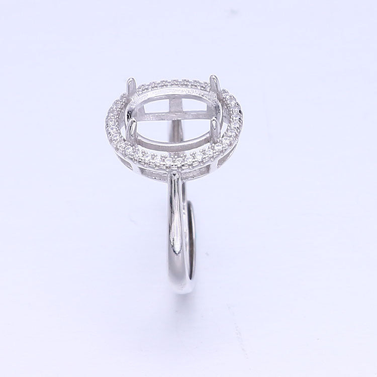 Fashion Beautiful Gift 925 Solid Sterling Silver Oval Gemstone Adjustable DIY Ring Setting