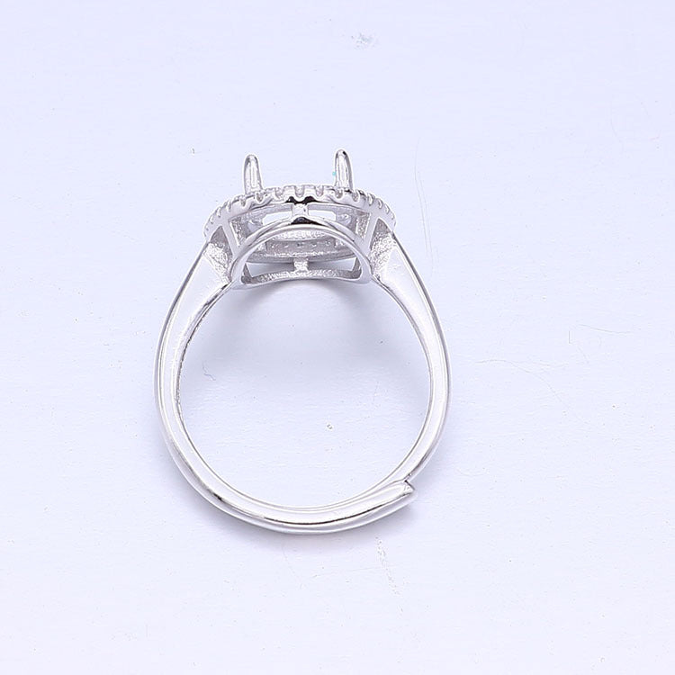 Fashion Beautiful Gift 925 Solid Sterling Silver Oval Gemstone Adjustable DIY Ring Setting