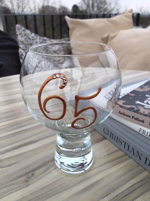 65th Birthday Gin and Tonic: Glass with Crystals (Copper)