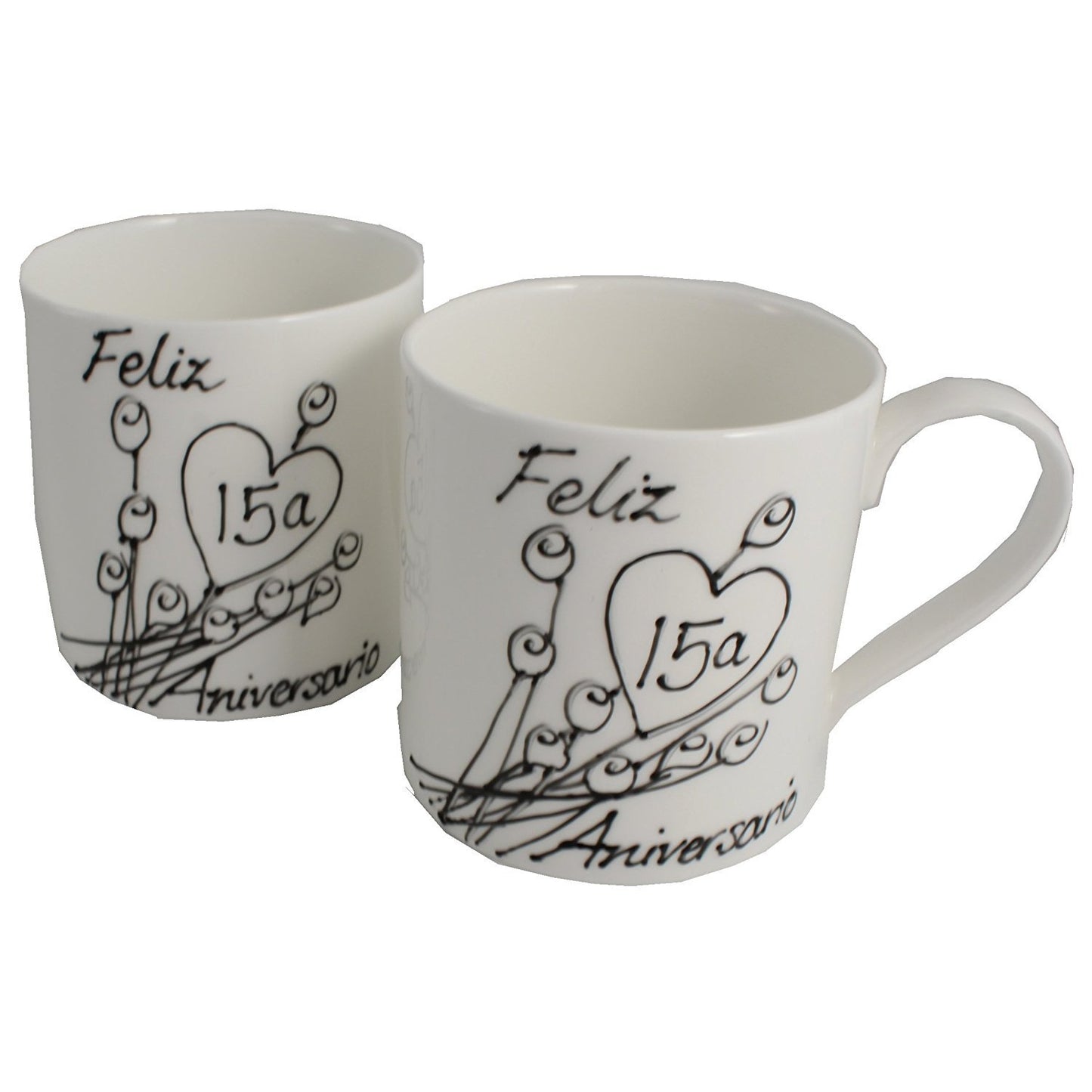 Par de China Tazas Feliz Aniversario 15 Aí±os - 15th Wedding Anniversary Pair of China Mugs  (Flower)