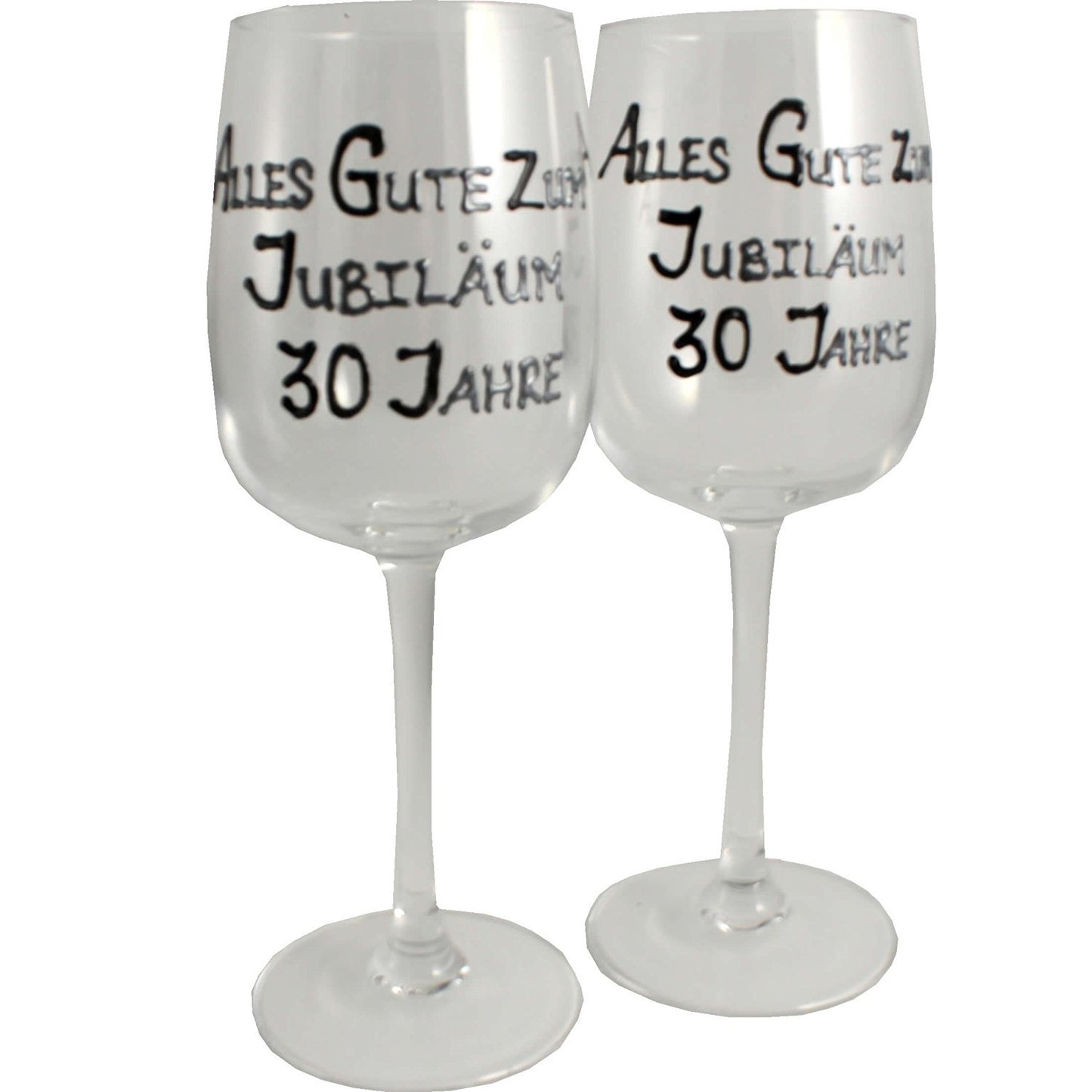 30 Jahre Alles Gute Zum Jubilí_um Paar Weinglí_ser - 30th Wedding Anniversary Pair of Wine Glasses (Blk/Sil)
