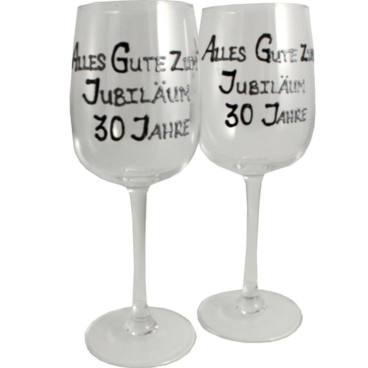 30 Jahre Alles Gute Zum Jubilí_um Paar Weinglí_ser - 30th Wedding Anniversary Pair of Wine Glasses (Blk/Sil)