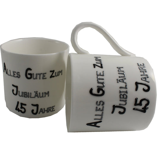 45 Jahre Alles Gute Zum Jubilí_um Paar Feines Bone China Becher - 45th Wedding Anniversary Fine Bone China Mugs (Blk/Sil)