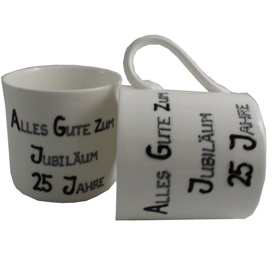 25 Jahre Alles Gute Zum Jubilí_um Paar Feines Bone China Becher - 25th Wedding Anniversary Fine Bone China Mugs (Blk/Sil)
