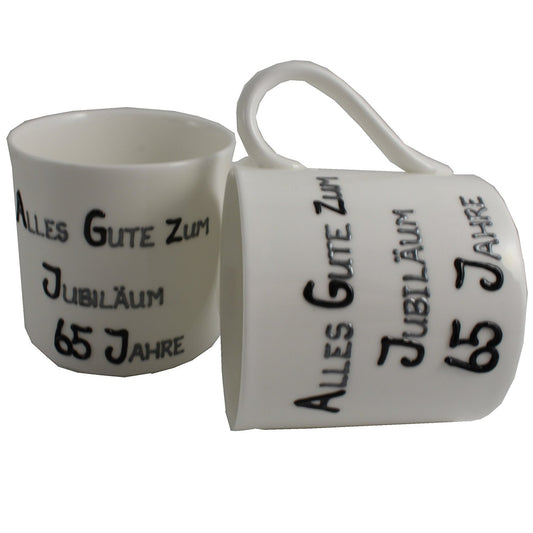 65 Jahre Alles Gute Zum Jubilí_um Paar Feines Bone China Becher - 65th Wedding Anniversary Fine Bone China Mugs (Blk/Sil)