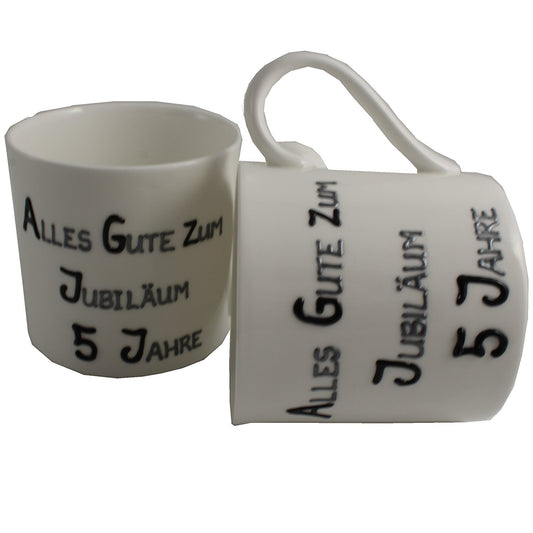 5 Jahre Alles Gute Zum Jubilí_um Paar Feines Bone China Becher - 5th Wedding Anniversary Fine Bone China Mugs (Blk/Sil)