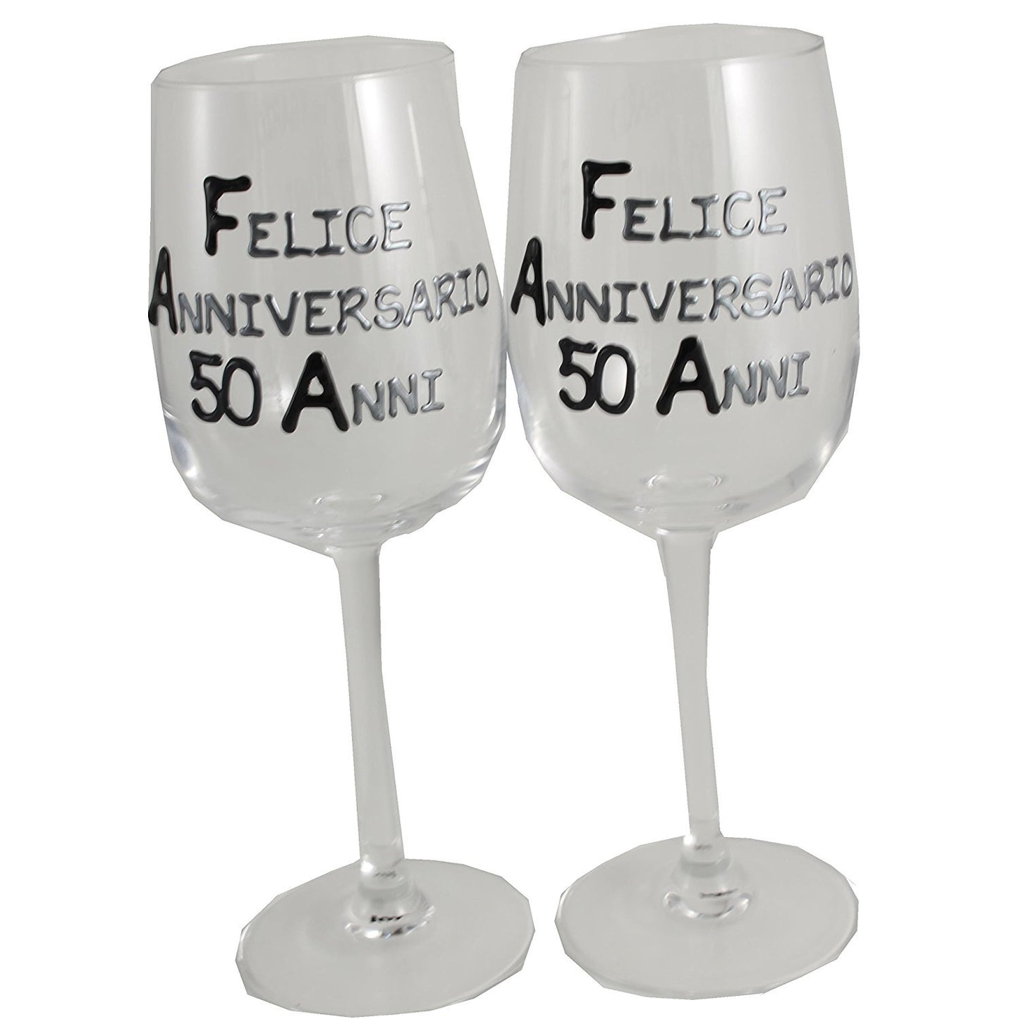 Coppia di bicchieri da vino 50ŒÁ Anniversario - 50th Anniversary Pair of Wine Glasses (Blk/Sil)