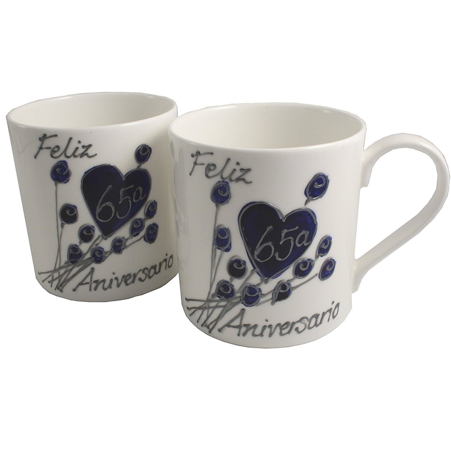 Par de China Tazas Feliz Aniversario 65 Aí±os - 65th Wedding Anniversary Pair of China Mugs  (Flower)