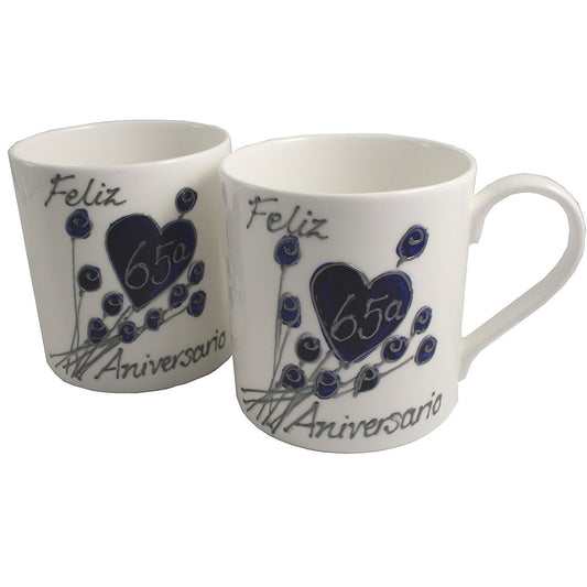 Par de China Tazas Feliz Aniversario 65 Aí±os - 65th Wedding Anniversary Pair of China Mugs  (Flower)